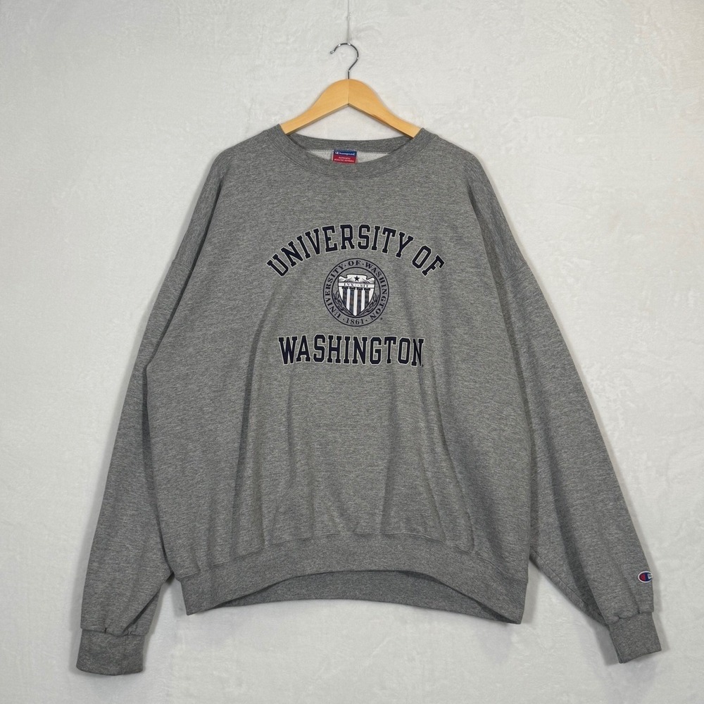 Champion University of Washington Huskies Sweatshirt Mens XXL Gray Crewneck UW